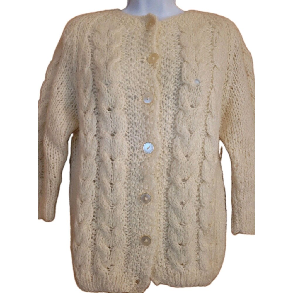 Vtg Brent Mohair Cardigan Sweater Womens M (40) Fuzzy Open Knit Italy READ